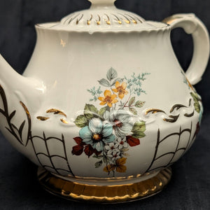 Ellgreave Genuine Ironstone Teapot by Wood & Sons (Mid-Century Modern Floral Grid), Circa 1950s 🇬🇧☕️⚜️