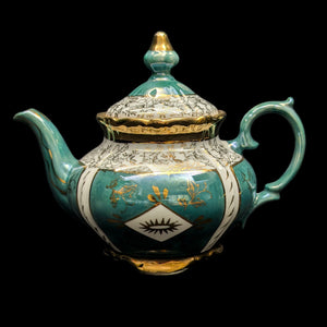 Mid-Century Demitasse Teapot (Turquoise Lusterware with Gilt Overlay), Circa 1950 🧿⚜️✨