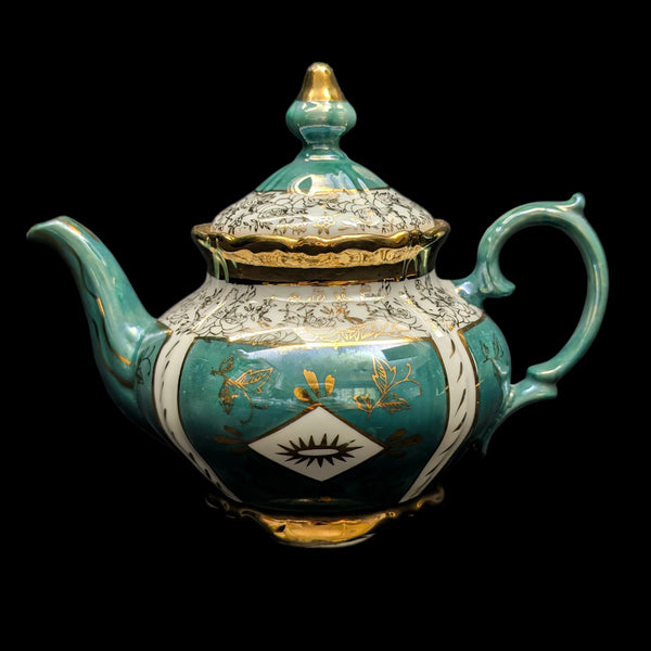 Mid-Century Demitasse Teapot (Turquoise Lusterware with Gilt Overlay), Circa 1950 🧿⚜️✨
