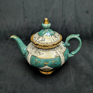 Mid-Century Demitasse Teapot (Turquoise Lusterware with Gilt Overlay), Circa 1950 🧿⚜️✨