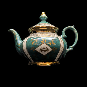 Mid-Century Demitasse Teapot (Turquoise Lusterware with Gilt Overlay), Circa 1950 🧿⚜️✨