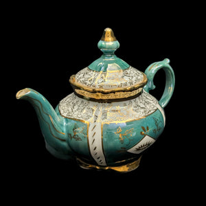 Mid-Century Demitasse Teapot (Turquoise Lusterware with Gilt Overlay), Circa 1950 🧿⚜️✨