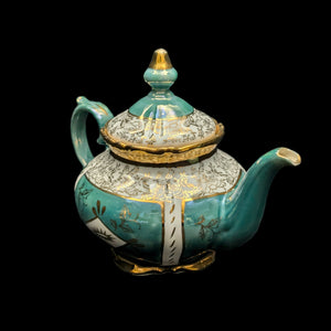 Mid-Century Demitasse Teapot (Turquoise Lusterware with Gilt Overlay), Circa 1950 🧿⚜️✨