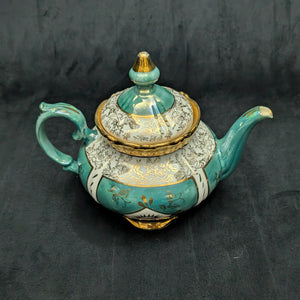Mid-Century Demitasse Teapot (Turquoise Lusterware with Gilt Overlay), Circa 1950 🧿⚜️✨