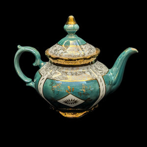 Mid-Century Demitasse Teapot (Turquoise Lusterware with Gilt Overlay), Circa 1950 🧿⚜️✨