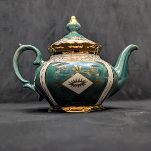 Mid-Century Demitasse Teapot (Turquoise Lusterware with Gilt Overlay), Circa 1950 🧿⚜️✨