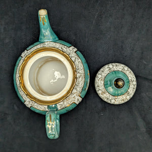 Mid-Century Demitasse Teapot (Turquoise Lusterware with Gilt Overlay), Circa 1950 🧿⚜️✨
