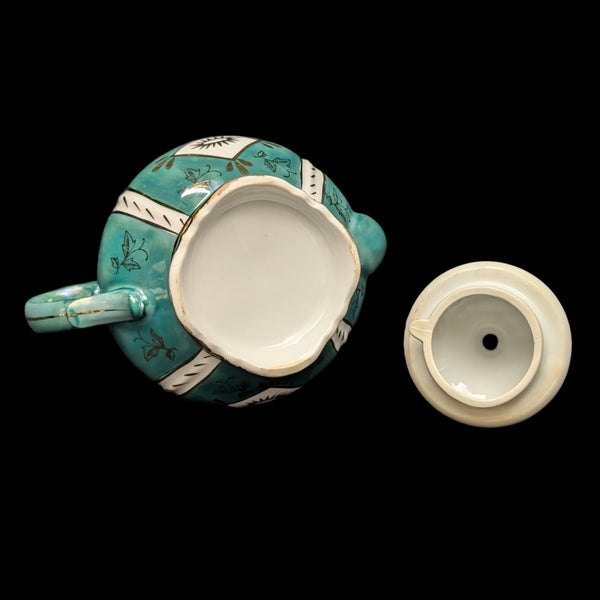 Mid-Century Demitasse Teapot (Turquoise Lusterware with Gilt Overlay), Circa 1950 🧿⚜️✨