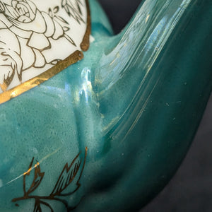 Mid-Century Demitasse Teapot (Turquoise Lusterware with Gilt Overlay), Circa 1950 🧿⚜️✨