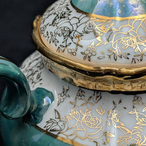 Mid-Century Demitasse Teapot (Turquoise Lusterware with Gilt Overlay), Circa 1950 🧿⚜️✨