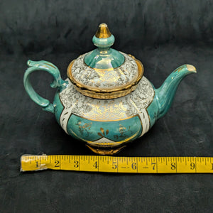 Mid-Century Demitasse Teapot (Turquoise Lusterware with Gilt Overlay), Circa 1950 🧿⚜️✨