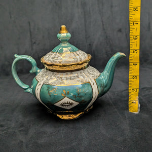 Mid-Century Demitasse Teapot (Turquoise Lusterware with Gilt Overlay), Circa 1950 🧿⚜️✨