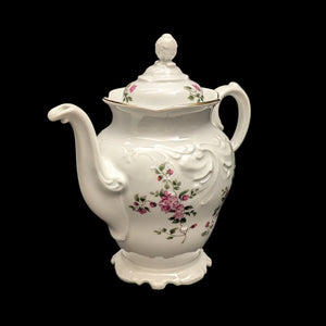 Wawel Fine Porcelain Teapot (Pink Rose Swag and Rococo Revival Molded Body), Circa 1970s 🇵🇱🌹⚜️