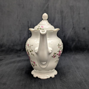 Wawel Fine Porcelain Teapot (Pink Rose Swag and Rococo Revival Molded Body), Circa 1970s 🇵🇱🌹⚜️