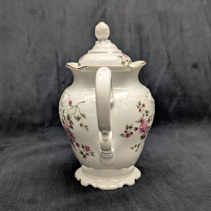 Wawel Fine Porcelain Teapot (Pink Rose Swag and Rococo Revival Molded Body), Circa 1970s 🇵🇱🌹⚜️