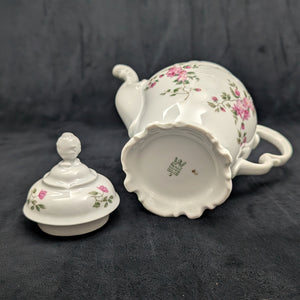 Wawel Fine Porcelain Teapot (Pink Rose Swag and Rococo Revival Molded Body), Circa 1970s 🇵🇱🌹⚜️