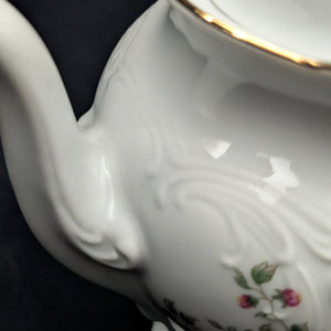 Wawel Fine Porcelain Teapot (Pink Rose Swag and Rococo Revival Molded Body), Circa 1970s 🇵🇱🌹⚜️