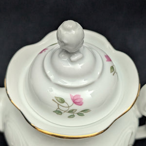 Wawel Fine Porcelain Teapot (Pink Rose Swag and Rococo Revival Molded Body), Circa 1970s 🇵🇱🌹⚜️