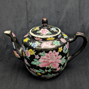 Jingdezhen Famille Noire Teapot (Hand-Enameled Multicolor Millefleur), Circa 1970s 🇨🇳🌸⚫️