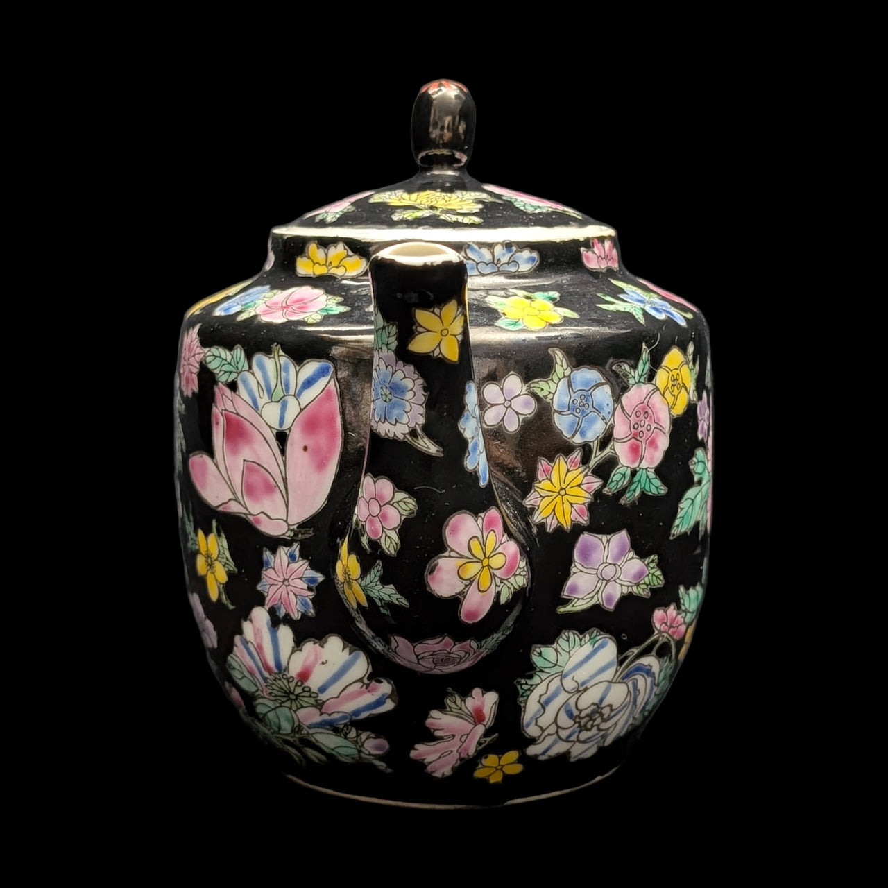 景德镇粉彩茶壶（手工珐琅彩花），约1970 年代🇨🇳🇳🇳⚫️ – Wall