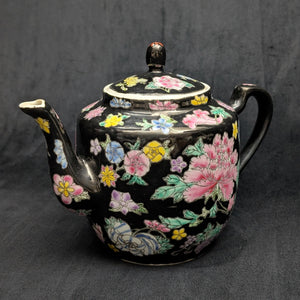 Jingdezhen Famille Noire Teapot (Hand-Enameled Multicolor Millefleur), Circa 1970s 🇨🇳🌸⚫️