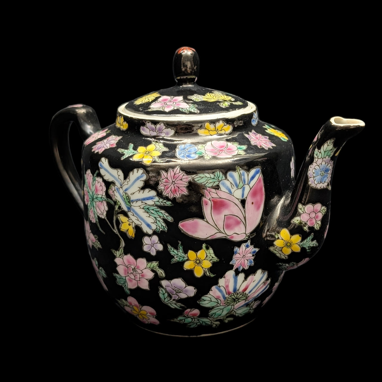 景德镇粉彩茶壶（手工珐琅彩花），约1970 年代🇨🇳🇳🇳⚫️ – Wall