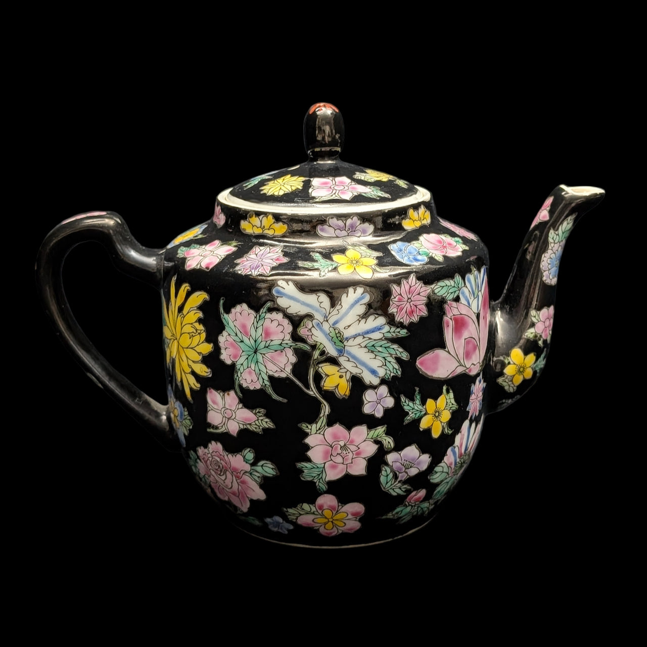 景德镇粉彩茶壶（手工珐琅彩花），约1970 年代🇨🇳🇳🇳⚫️ – Wall