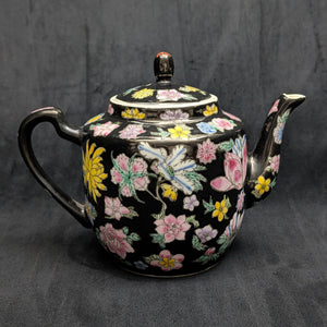 Jingdezhen Famille Noire Teapot (Hand-Enameled Multicolor Millefleur), Circa 1970s 🇨🇳🌸⚫️