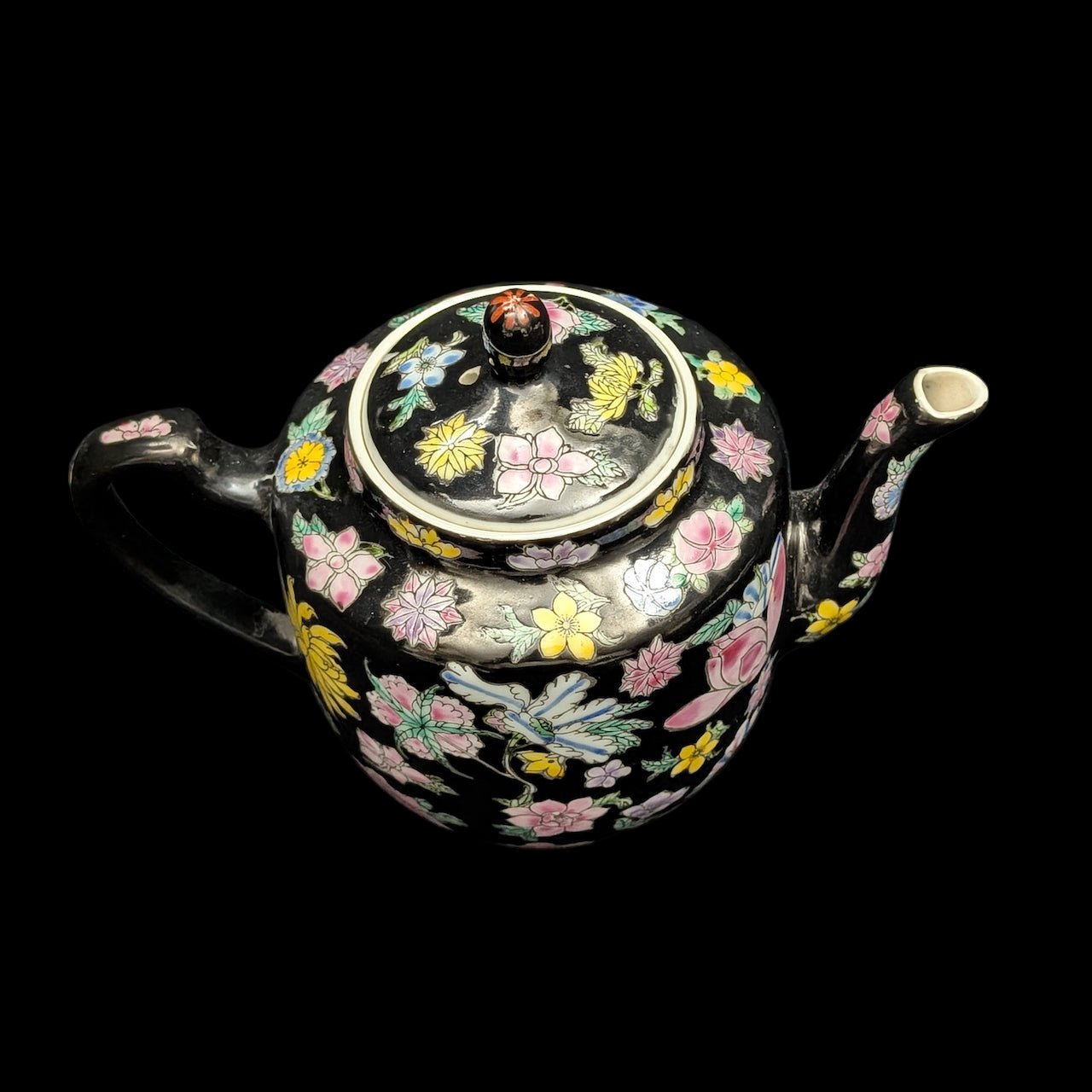 景德镇粉彩茶壶（手工珐琅彩花），约1970 年代🇨🇳🇳🇳⚫️ – Wall