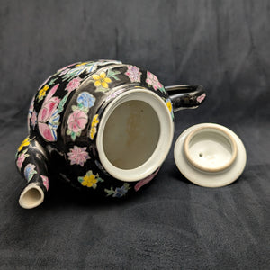 Jingdezhen Famille Noire Teapot (Hand-Enameled Multicolor Millefleur), Circa 1970s 🇨🇳🌸⚫️