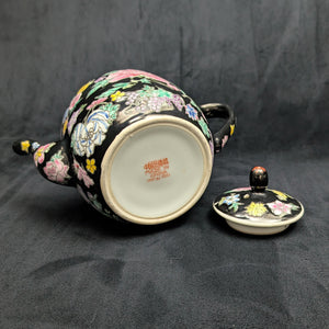 Jingdezhen Famille Noire Teapot (Hand-Enameled Multicolor Millefleur), Circa 1970s 🇨🇳🌸⚫️