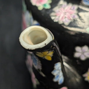 Jingdezhen Famille Noire Teapot (Hand-Enameled Multicolor Millefleur), Circa 1970s 🇨🇳🌸⚫️