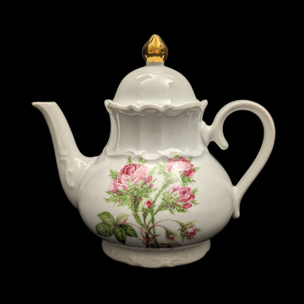 Product Listing: Bareuther Fine Porcelain Teapot (Pink Rose Decal Pattern 143), Bavaria, Circa 1960s 🇩🇪🌹⚜️
