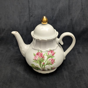 Product Listing: Bareuther Fine Porcelain Teapot (Pink Rose Decal Pattern 143), Bavaria, Circa 1960s 🇩🇪🌹⚜️