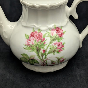 Product Listing: Bareuther Fine Porcelain Teapot (Pink Rose Decal Pattern 143), Bavaria, Circa 1960s 🇩🇪🌹⚜️