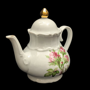 Product Listing: Bareuther Fine Porcelain Teapot (Pink Rose Decal Pattern 143), Bavaria, Circa 1960s 🇩🇪🌹⚜️