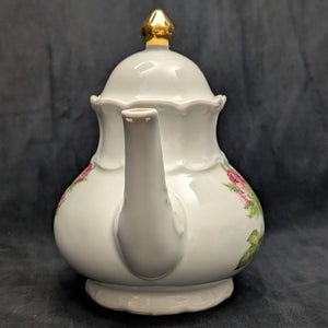Product Listing: Bareuther Fine Porcelain Teapot (Pink Rose Decal Pattern 143), Bavaria, Circa 1960s 🇩🇪🌹⚜️