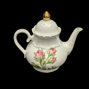 Product Listing: Bareuther Fine Porcelain Teapot (Pink Rose Decal Pattern 143), Bavaria, Circa 1960s 🇩🇪🌹⚜️