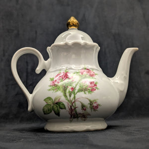 Product Listing: Bareuther Fine Porcelain Teapot (Pink Rose Decal Pattern 143), Bavaria, Circa 1960s 🇩🇪🌹⚜️
