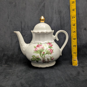 Product Listing: Bareuther Fine Porcelain Teapot (Pink Rose Decal Pattern 143), Bavaria, Circa 1960s 🇩🇪🌹⚜️