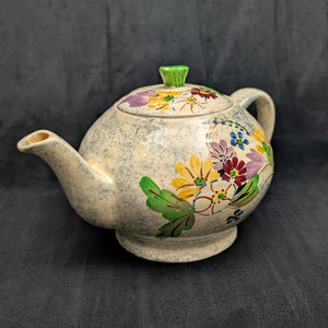 English Earthenware Teapot (Mottled Glaze with Hand-Painted Floral Decal), Circa 1940 🇬🇧🎨🏡