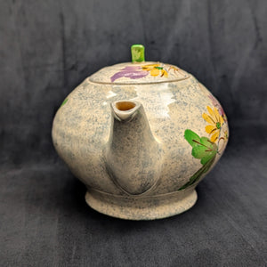 English Earthenware Teapot (Mottled Glaze with Hand-Painted Floral Decal), Circa 1940 🇬🇧🎨🏡