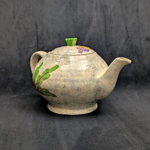 English Earthenware Teapot (Mottled Glaze with Hand-Painted Floral Decal), Circa 1940 🇬🇧🎨🏡