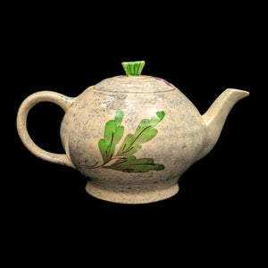 English Earthenware Teapot (Mottled Glaze with Hand-Painted Floral Decal), Circa 1940 🇬🇧🎨🏡