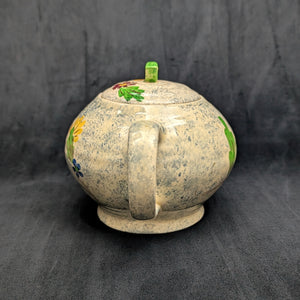 English Earthenware Teapot (Mottled Glaze with Hand-Painted Floral Decal), Circa 1940 🇬🇧🎨🏡