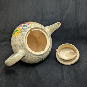 English Earthenware Teapot (Mottled Glaze with Hand-Painted Floral Decal), Circa 1940 🇬🇧🎨🏡