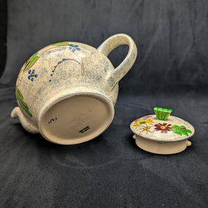 English Earthenware Teapot (Mottled Glaze with Hand-Painted Floral Decal), Circa 1940 🇬🇧🎨🏡
