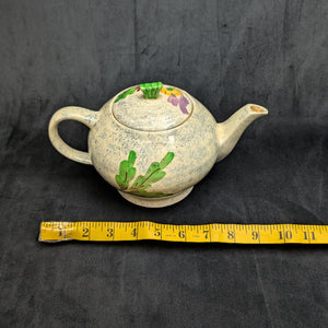 English Earthenware Teapot (Mottled Glaze with Hand-Painted Floral Decal), Circa 1940 🇬🇧🎨🏡