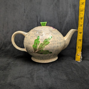 English Earthenware Teapot (Mottled Glaze with Hand-Painted Floral Decal), Circa 1940 🇬🇧🎨🏡