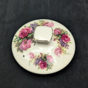 Crown Dorset Fine Ceramic Teapot (Square, Pink Rose & Lilac Bouquet), Staffordshire, Circa 1970s 🇬🇧🌹⚜️